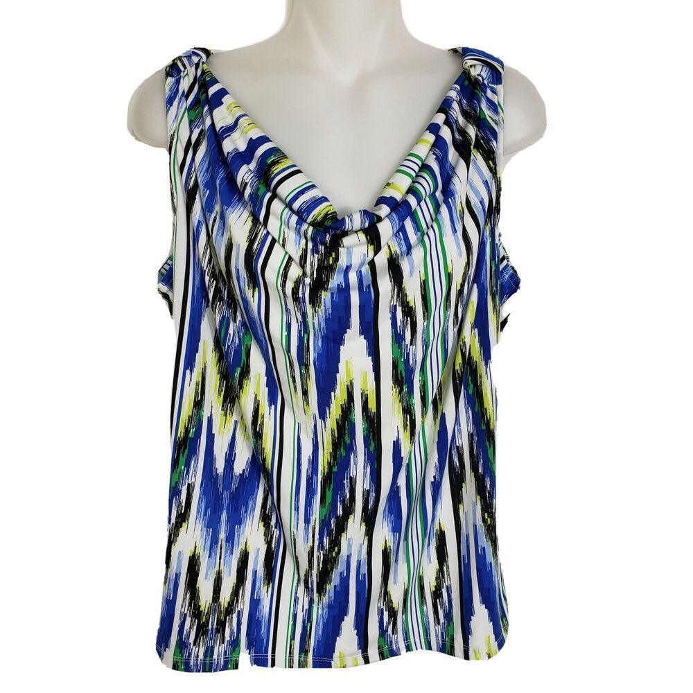 Ellen Tracy Womens Top Large L Multicolor Striped Drape Scoop Neck Sleeveless